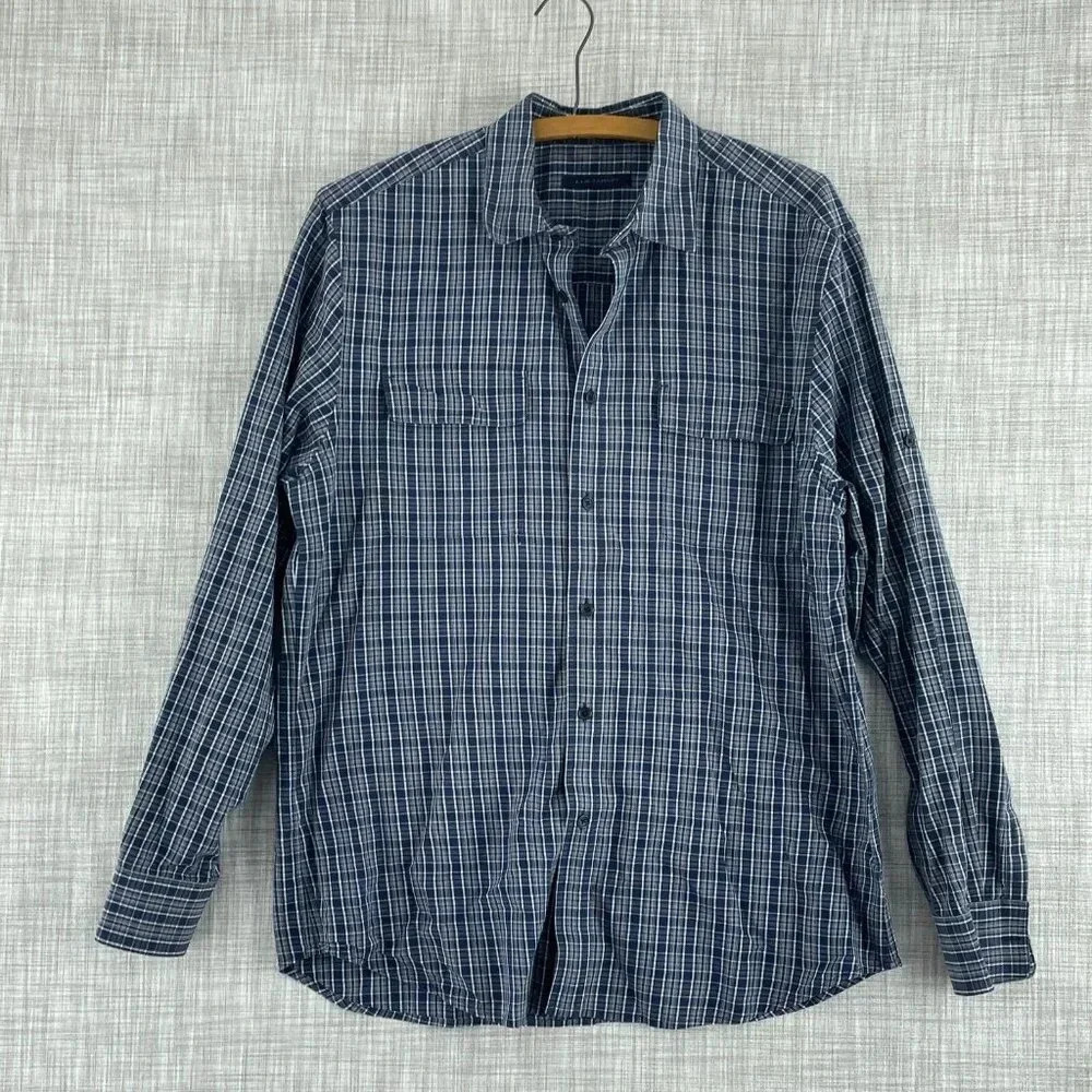 Elie Tahari Plaid Shirt Long Sleeve Button Down Mens L Blue 1057